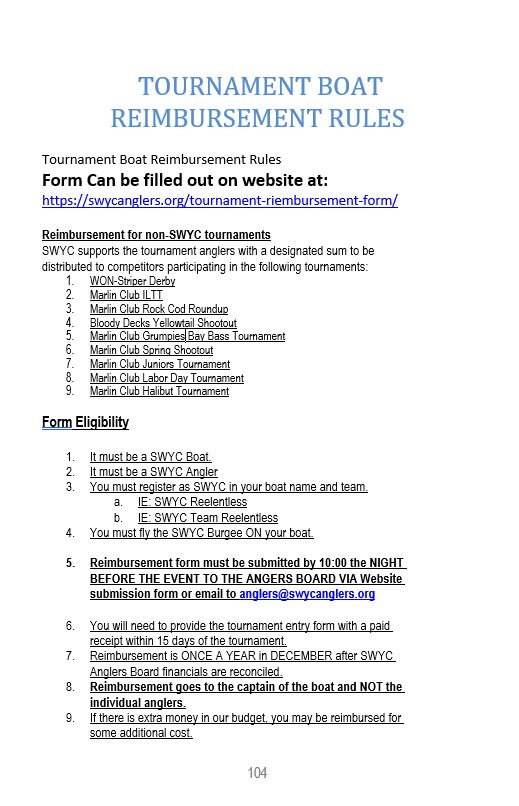 Tournament Boat Reimbursement Form